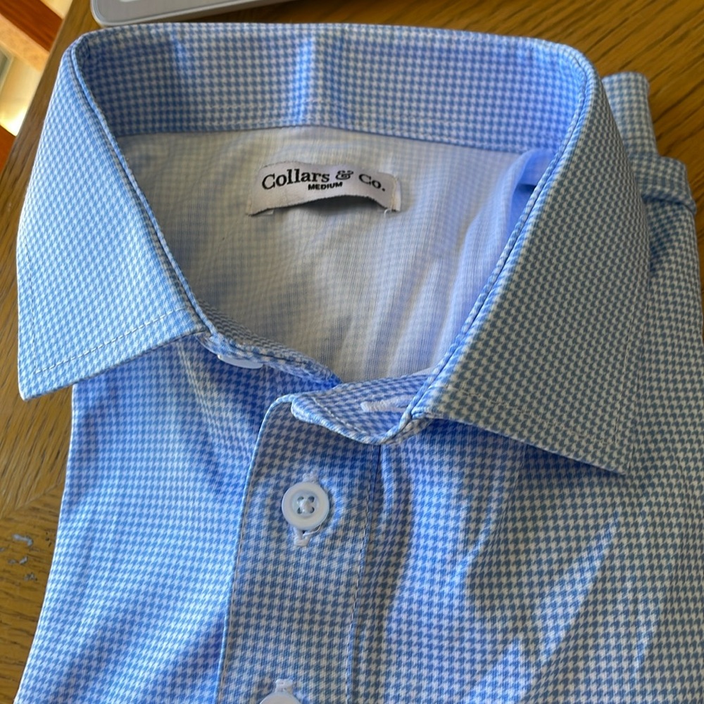 Collars & Co. Semi-Spread Collar Polo Blue Houndstooth Size Small NWT - Picture 8 of 8